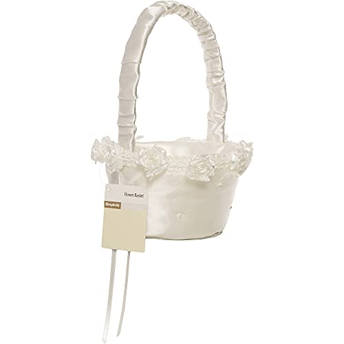 Simplicity 5073062010 Small Flower Girl Basket For Weddings And Other Celebrations, 3.5'' W X 5'' L X 7.5'' H, White Ivory #TOP1