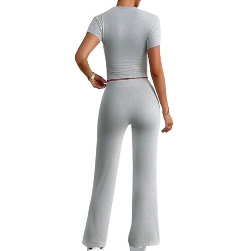 Sweat Suits for Women 2 Piece Bodycon Outfits Short Sleeve Crop Tops Straight Leg Sweatpants Workout Track Suit 20253