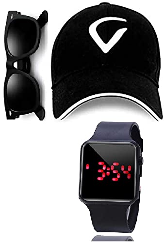 SELLRIA Black Dial Digital Black Baseball Embroidered with Wayfarer Cap for Boys Mens,Kids (B09DGS8LQF) Amazon Price History, Amazon Price Tracker