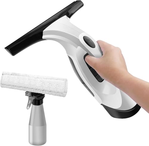Aspirateur de fenêtre sans fil, raclette rechargeable à main avec batterie de 2,2 mAh, réservoir de 150 ml, flacon pulvérisateur et chiffon – Idéal pour les écrans de douche, miroirs et vitres