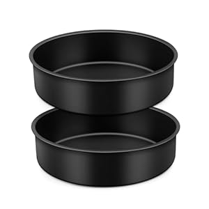 Joyfair 8 Inch Cake Tin Set of 2, Non-Stick Stainless Steel Layer Cake Pan, Round Baking Mould for Roasting Bread Pie Brownie, Rust Resistant & Easy to Clean, One-Piece Design & 5cm Deep (20cm, Black)