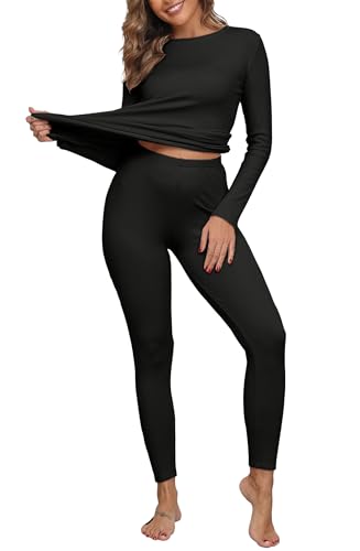 IWOLLENCE Thermounterwäsche Damen Set Skiunterwäsche Warm Gerippter Fleece Thermokleidung (Schwarz, M) IWOLLENCE Thermounterwäsche Damen Set Skiunterwäsche Warm Gerippter Fleece Thermokleidung (Schwarz, M)