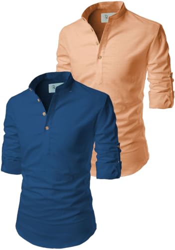 Image of Men's Cotton Blend Short Playful Mix Color Kurta - Pack 2