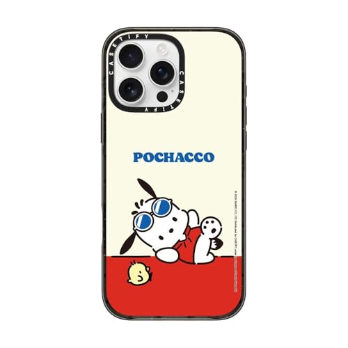 CASETiFY �C���p�N�g iPhone 16 Pro Max �P�[�X [Sanrio Puppy Pals Co-lab/MagSafe�Ή�/���^ �y��/�ϏՌ�] - Pochacco Chilling Case - �u���b�N