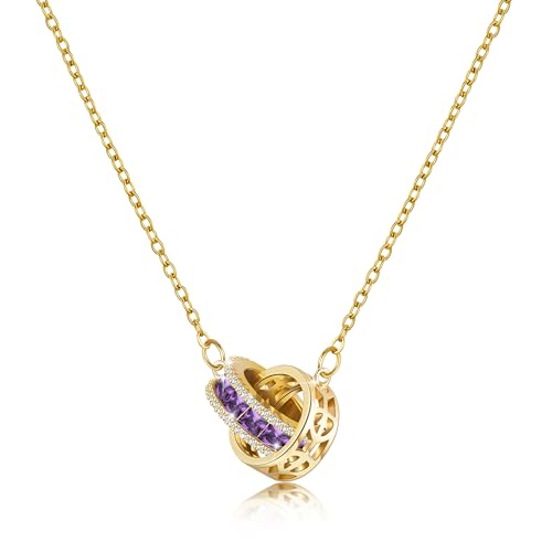 Image of Linawe Fake Diamond Circle Pendant Necklace for Women, Gold, Purple