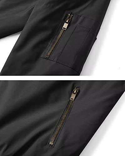 Boladeci Mens Winter Jackets Windproof Water Resistant Warm Lining Full Zip Flight Bomber Jackets Casual Stylish Outerwear Coats Black L #TOP5