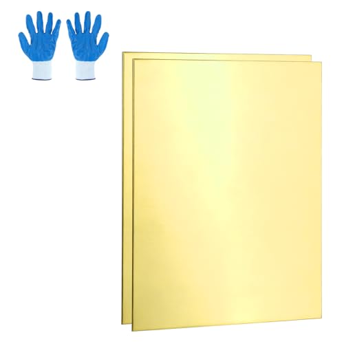 MECCANIXITY Brass Sheet, 2" X 4" 20 Gauge(0.8mm) Thickness H62 Brass Metal Plates Thin Metal Sheets with Gloves for Craft DIY Model Jewelry Electrical Repair Industrial, Pack of 2, Gold