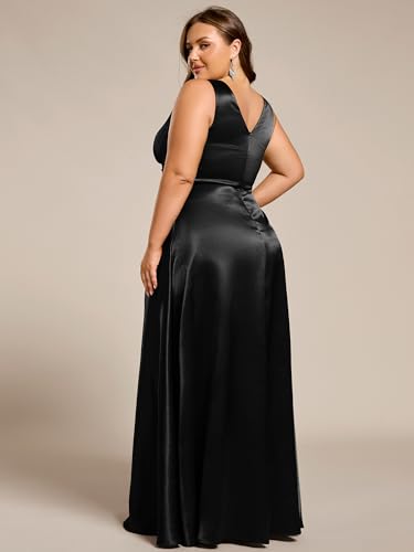 Ever-Pretty Plus Women's Sleeveless Satin Plus Size Formal Gowns Summer Bridesmaid Dresses Empire Waist with Pockets2