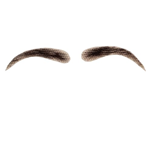 One Pair Fake Eyebrows Handmade Human Hair Lace Eyebrows False Eyebrow Extensions for Women (Black Brown)