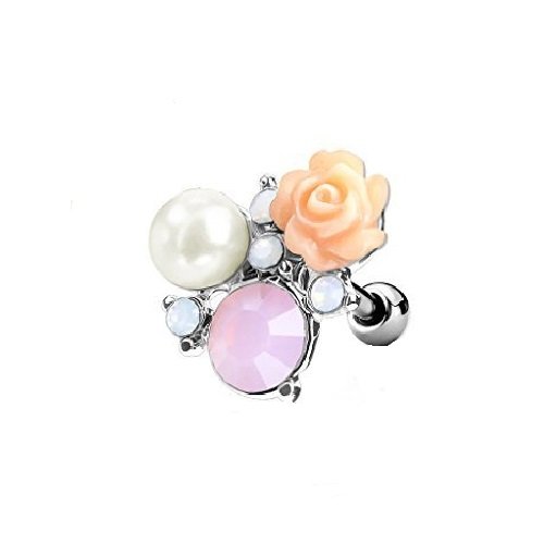 Eclectic Shop Uk Piercing Opalite Orné de Fleurs Barre 16G (1.2mm) Or Rose Argent Hélice Labret