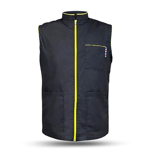 Image of Professional Barber New Shirt Jacket Men's Black Sleeveless and Features 2 Pockets for Barber Tools And One Way Zipper