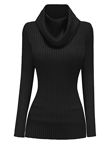 V28 B077NZJCFC Women Stretchable Cowl Neck Knit Long Sleeve Slim Fit Bodycon Sweater-Xl,Bk thumb #1