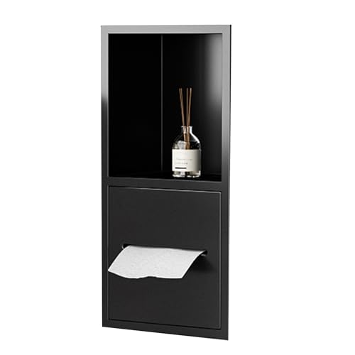 Niche de toilettes encastrable en acier inox noir avec porte-rouleau WC