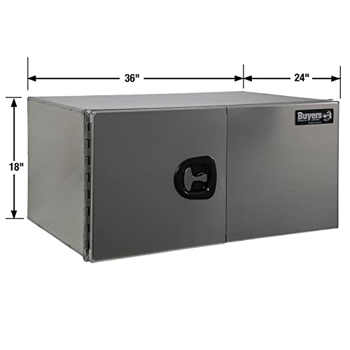 Image of Buyers Products 1705420 Silver Pro Series Smooth Aluminum Underbody Truck Box with Barn Door, 18x24x36 Inch, Durable Vehicle Tool Box for Storage and Organization