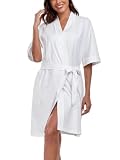 EA'S SECRET Women's 100% Cotton Summer Short Robes Soft Knit Kimono Bathrobes Lightweight Spa Robe with Pockets 1 PACK(White_S)