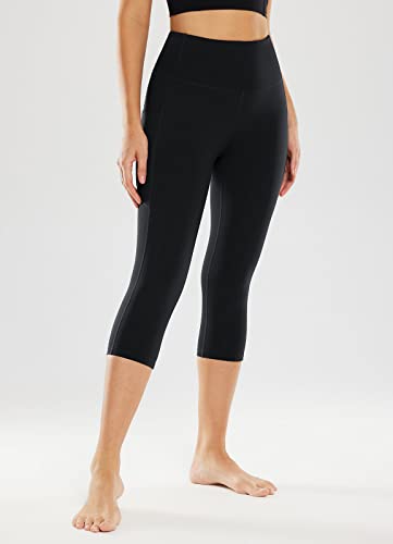 Baleaf Capris Leggings For Women With Pockets High Waisted, Tummy Control Yoga Workout Athletic 3/4 Cropped Pants 19" Black L #TOP4
