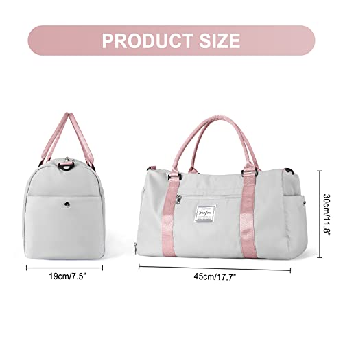 Gym Bag For Women Men With Shoes Compartment And Wet Pocket,Sport Swimming Yoga Bag,Waterproof Travel Duffel Bag Small Carry On Bag Overnight Weekender Bags Personal Item Bag For Airlines Grey Pink #TOP1
