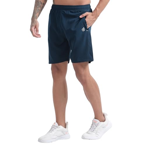 Image of BLUE STAR SHARK Athletic Sports Shorts for Men with Zip Pockets and Elastic Waistband Quick Dry Lightweight Activewear Combo - Pack of 2