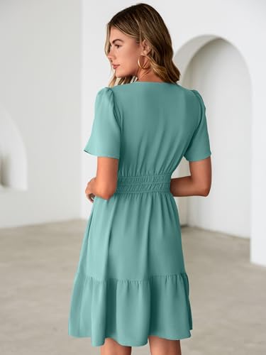 Image of Simplee Womens Casual Summer Dresses 2026 V Neck Short Sleeve Empire Waist Flowy A Line Ruffle Tiered Mini Sundress