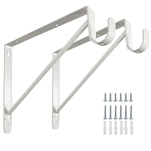 Emeroll 2 Pack Heavy Duty Closet Shelf and Rod Brackets,Shelf Brackets Clothes,Closet Shelves Bracket with Rod Shelving Support,with Screws White