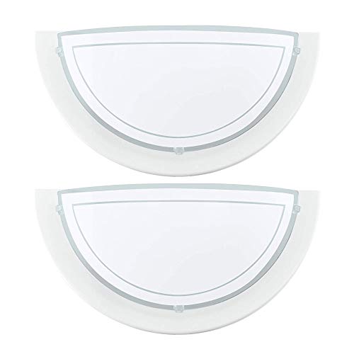 Britalia 2 Pack - White Metal & Decorative White Painted Glass Modern Half Circle Flush Wall Light | 29cm Wide | 1 x ES E27 Lamp Bulb Required (Not Included) | 240 Volts