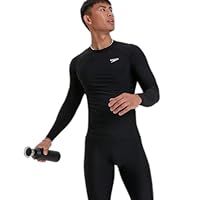 Speedo Men's Eco Long Sleeve Rash Top, Black/White, Medium