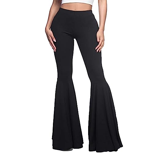 GUOLEZEEV Women High Waisted Flare Pants Solid Color Fashion Pleated Bell Bottoms(7 Colors)