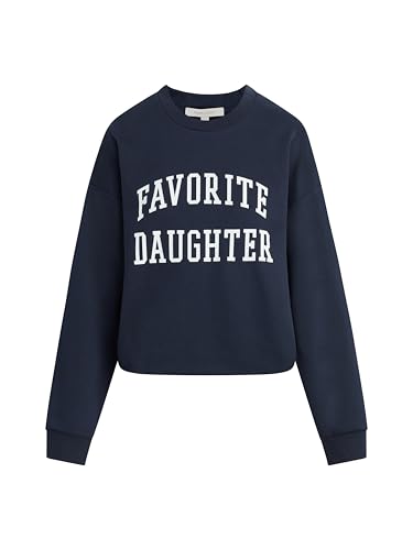 Favorite Daughter womens Cropped Collegiate Sweatshirt Navy W/White Large