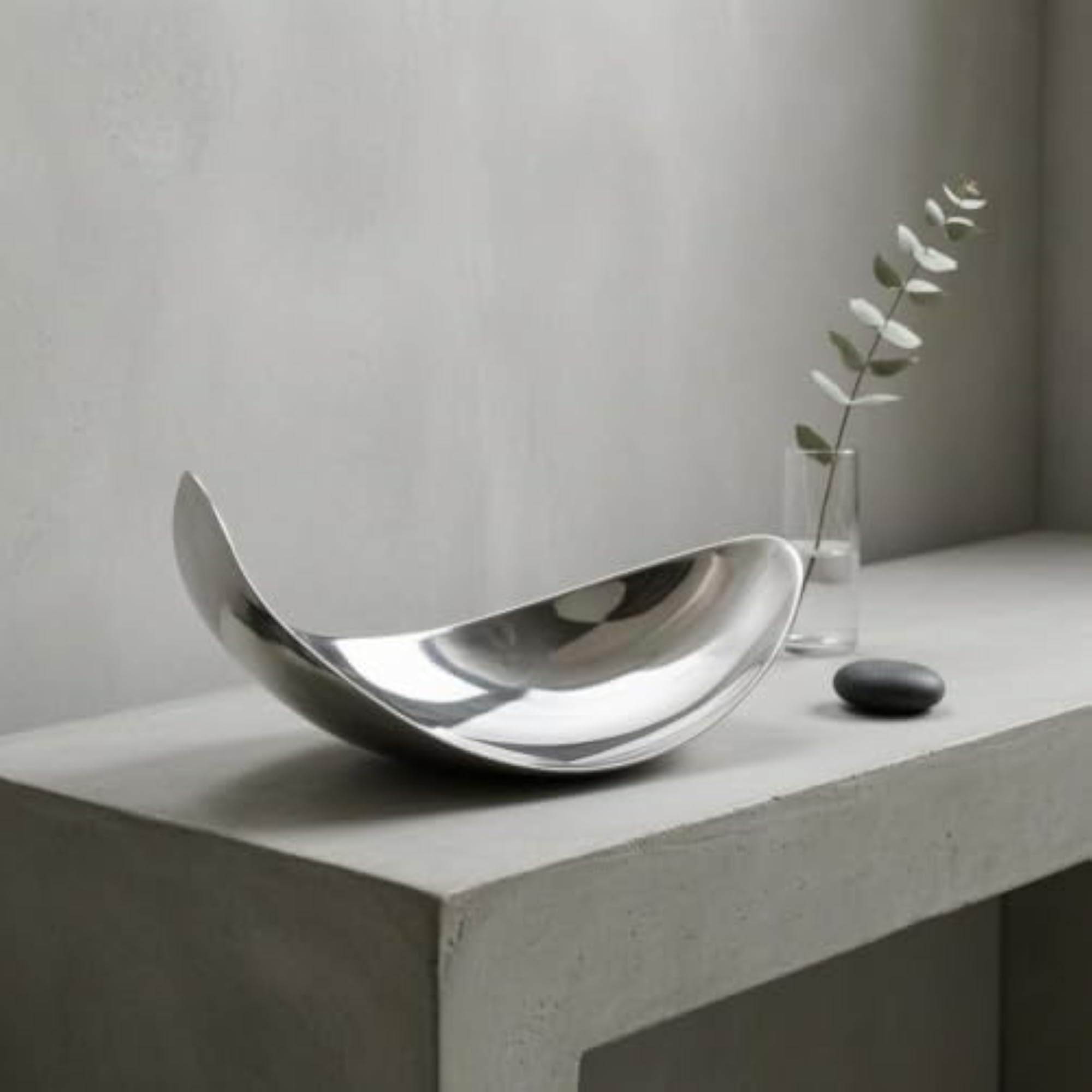 Silver Mirror-Finish Decorative Tray, Curved Crescent Design