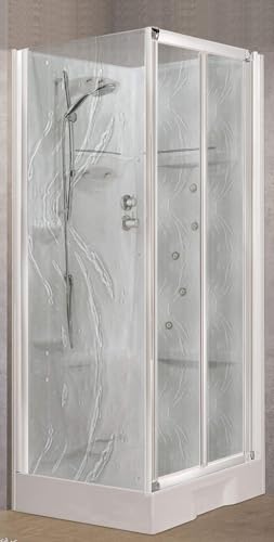 Novellini New Holiday SF Idromassaggio 100x80 cm Cabina Doccia Multifunzione Apertura 2 Ante Soffietto Pannelli Reversibili Miscelatore Meccanico Vetro Aqua Profilo Bianco Doccetta Seduta Alto 206 cm