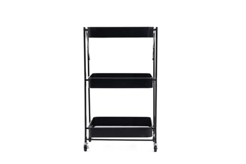 XONE | Carrello pieghevole a 3 ripiani con ruote nero