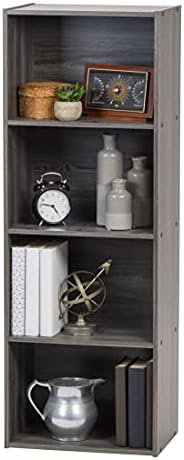 IRIS USA Small Spaces Wood, Bookshelf Storage Shelf, Bookcase, 4-Tier, Grey