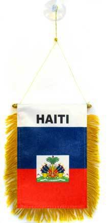 AZ FLAGHaiti Mini Banner - 6'' x 4'' - 100% Polyester Haitian Small Pennant for Car - Double-sided Flag with Suction Cup Hanger