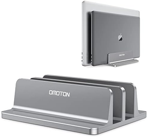 OMOTON [Updated Dock Version] Vertical Laptop Stand, Double Desktop Stand Holder with Adjustable Dock (Up to 17.3 inch), Fits All MacBook/Surface/Samsung/HP/Dell/Chrome Book (Grey)