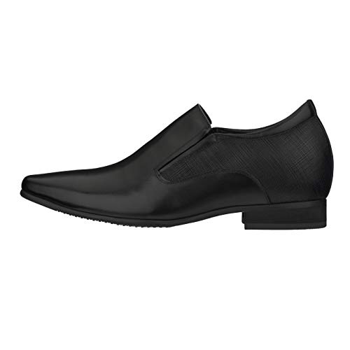 CALTO Men's Invisible Height Increasing Elevator Shoes - Black Leather Slip-on Formal Dress Loafers- 3 Inches Taller - Y5530 - Size 9 D(M) US3