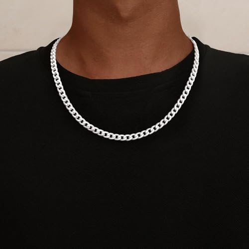 Cuban Link Chain for Men, 925 Sterling Silver Over 6mm/7mm Chunky Cuban Chain Diamond Cut Silver Necklace Chains Gifts for Men Father Boyfriends - Image 3