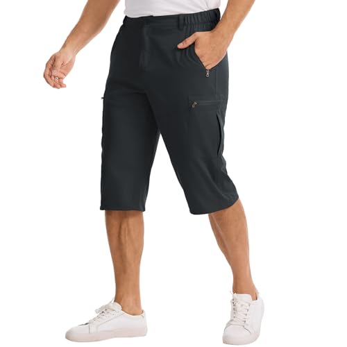 Mens Capri Pants 3/4 Stretch Cargo Long Shorts for Men Outdoor Trip Golf Camping Hiking Casual (6128 Dark Grey 40)