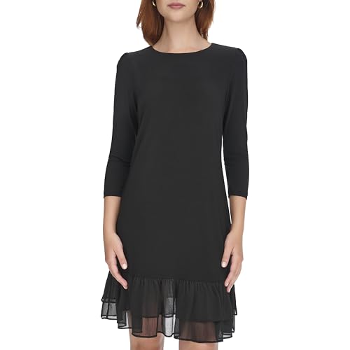 Tommy Hilfiger Women's 3/4 Sleeve Jersey/Chiffon Mix Ruffle Hem Dress2