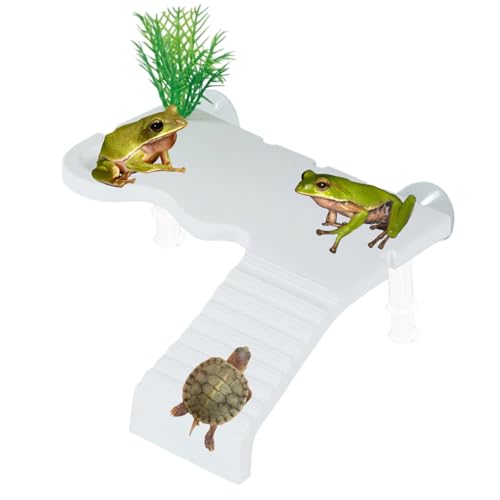 Image of Reptile Tank Accessories - Reinforced Basking Platform for Tree Frog and Aquatic Turtles with 2 Strong Suction Cups and Dual Support Base, Suitable for Mini Frogs and Small Sized Turtles