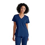 Barco One Racer Classic Fit Scrub Top for Women – Indigo, 4-Pocket V-Neck Scrub Shirt w/ 360 Spandex Stretch, Moisture Wicking, Anti-Static and Quick-Shed – Medium, Regular Fit