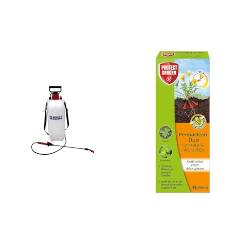 Spear & Jackson Drucksprüher, 8l +Protect Garden Permaclean Duo Unkraut & Wurzel Ex, Unkrautvernichter mit Zweifachwirkung gegen Unkräuter und Ungräser, 1000 ml Konzentrat