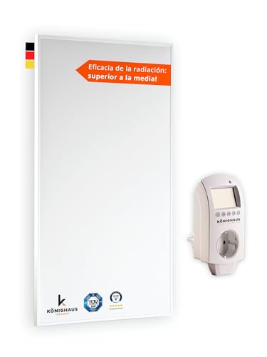 Könighaus Calefacción de Infrarrojos - 600 Vatios - Eco-Modelo ✓ Doble Protección contra Sobrecalentamiento ✓ se Calienta en 2-4 Minutos ✓ Montaje en Pared ✓ con termostato