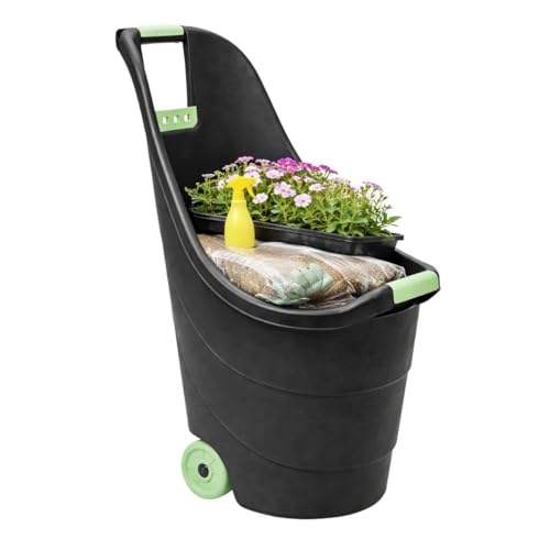 KZ GARDEN - Chariot de jardin 62L 2 roues - Transport Bois, Terreau, Plantes Trolley Plastique robuste recyclé Noir