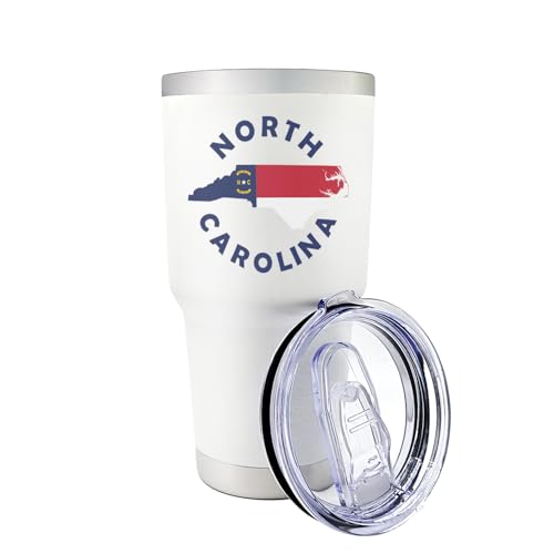 Palm City Products Premium 30 oz North Carolina White Tumbler with Slider Lid - Insulated Tumbler - Perfect for North Carolina Gifts