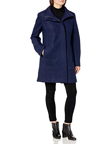 Calvin Klein Women's Asymmetrical Boucle Wool Coat, Indigo, Medium