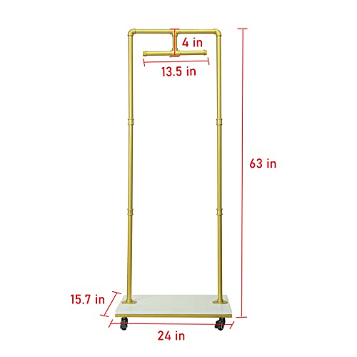 Mdepyco Clothing Store Rolling Garment Rack With Wheel,Industrial Pipe Clothing Storage Display Rack,Floor-Standing Hanging Rods Hangers Clothes Shelves (Gold) #TOP1