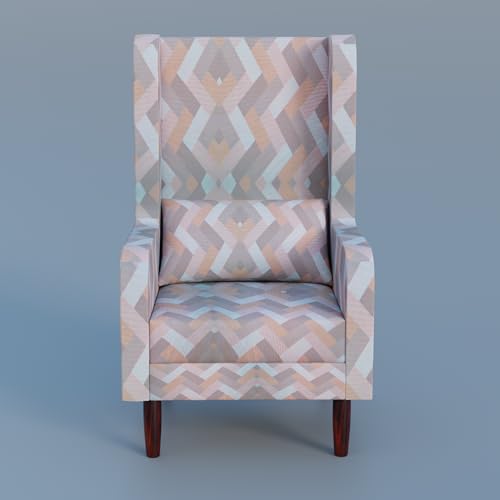 Image of Wooden Wing Chair with Ottoman Stool | Wingback for Living Room | High Density Foam | Accent Chair for Seating, Home Decor Furniture | (Twilight Prism, with Ottoman)