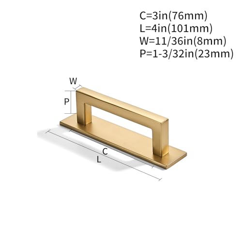 khtumeware 5 Pack 3 Inch Hole Center Brushed Brass Cabinet Pull with Backplate Solid Heavy-Duty Handles with Base Plate Cabinet Hardware Drawer Pulls Kitchen Cabinet - Thumbnail 2