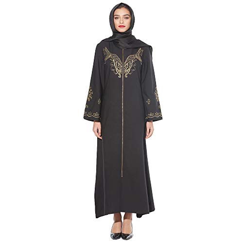 Vestido largo musulmán con cremallera y bordados de mariposa BaronHong para mujer
