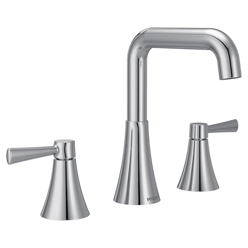 Moen Ronan Chrome Two-Handle Widespread Modern Double Bend Bathroom Faucet, Valve Included, 84026
